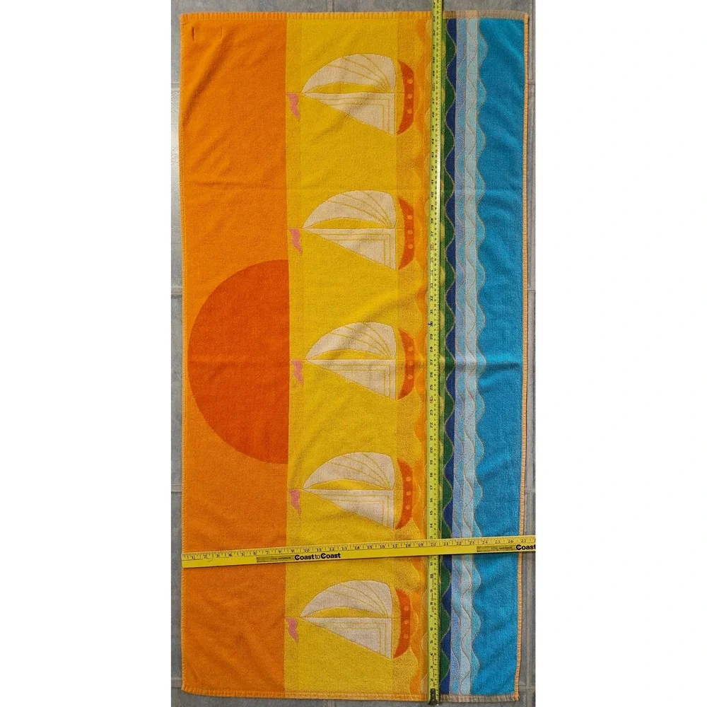 Vintage Seven Seas Nautical Sailboat Beach Towel Orange Yellow Blue 53x27 Brazil
